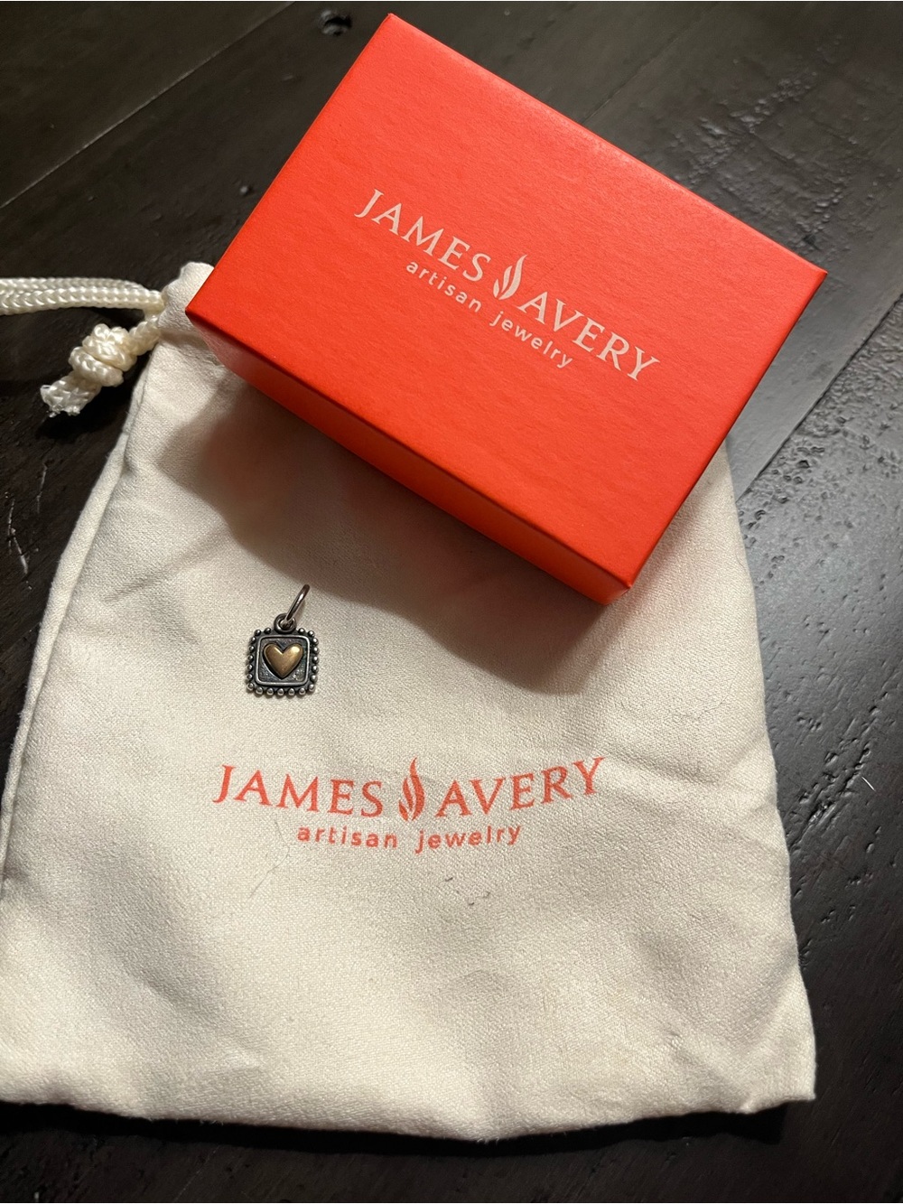 James Avery Radiant Beaded Two-Tone Square Heart Charm in Silver/Bronze